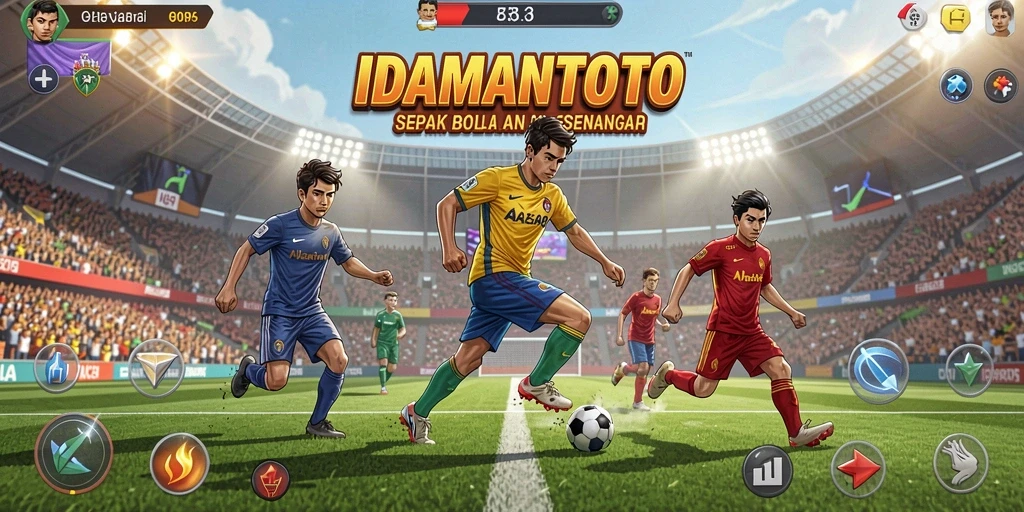 Tampilan gameplay seru dalam IDAMANTOTO yang menampilkan pertandingan sepak bola.