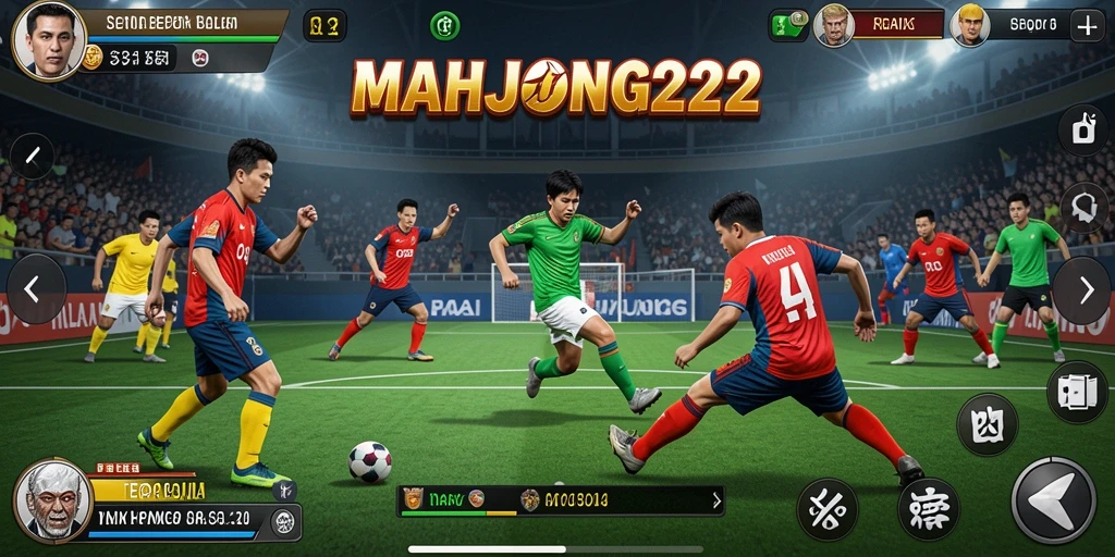 Tampilan gameplay menarik dari MAHJONG222 dengan aksi sepak bola yang seru.