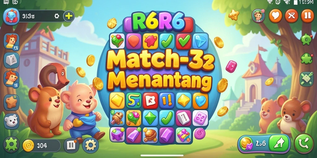 Tampilan permainan Match-3 yang mengasyikkan di R6R6.