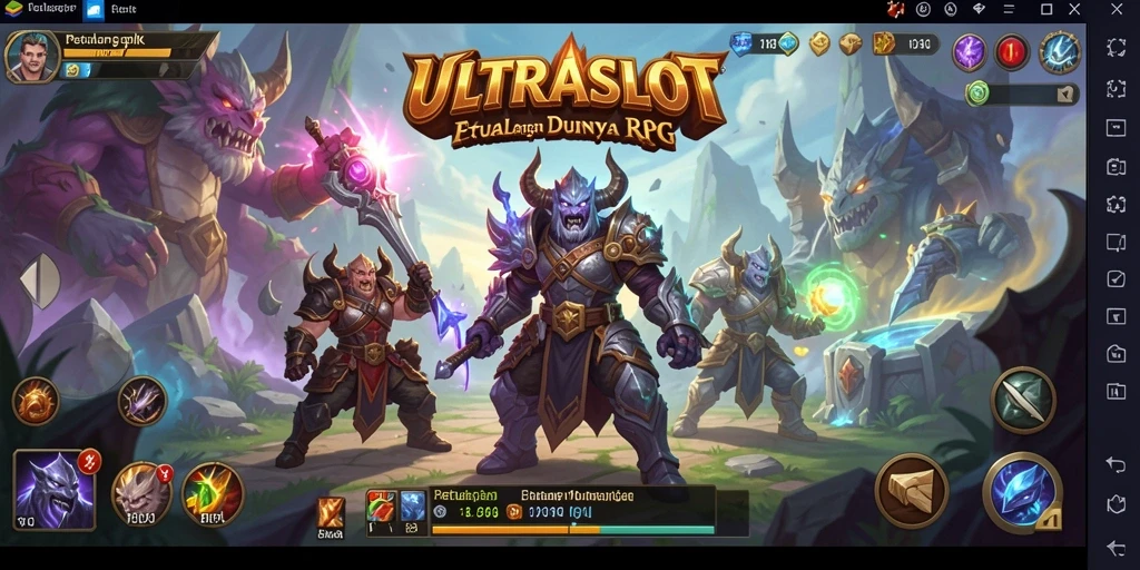 Screenshot ULTRASLOT menampilkan momen seru dalam pertempuran RPG.