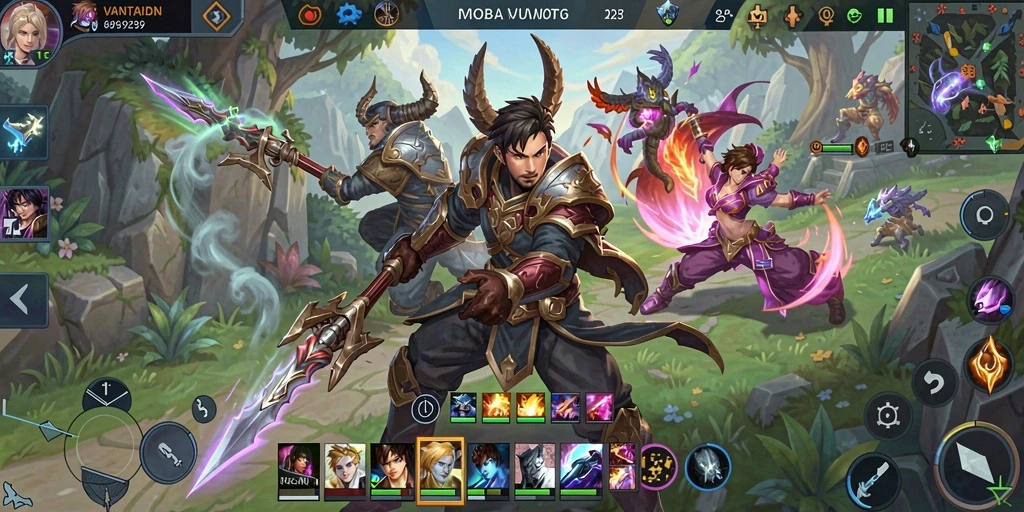 Tangkapan layar gameplay seru VANTAIDN di arena pertempuran MOBA.